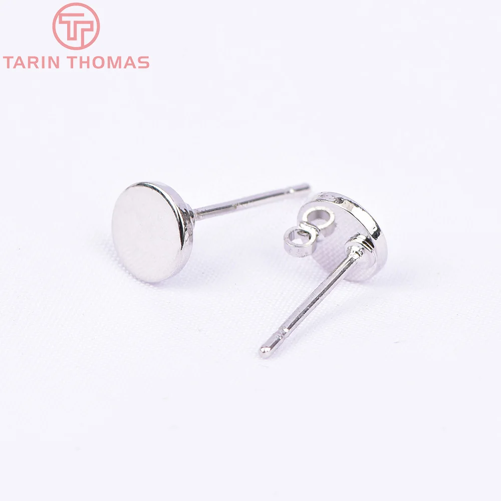 (2198) 10PCS 6x6MM 24K Gold Color Brass With Hooks Hole Round Stud Earrings Pins High Quality Jewellery Accessories thumbnail 5