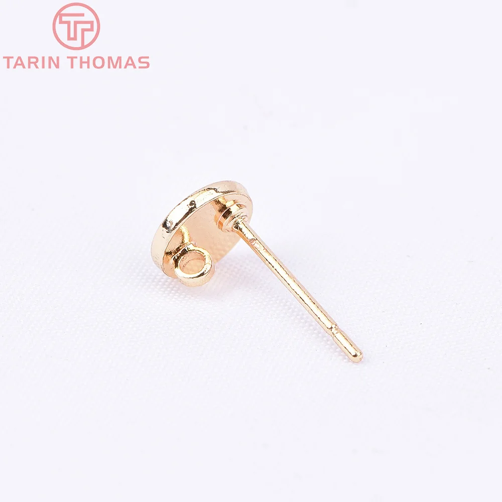 (2198) 10PCS 6x6MM 24K Gold Color Brass With Hooks Hole Round Stud Earrings Pins High Quality Jewellery Accessories thumbnail 3