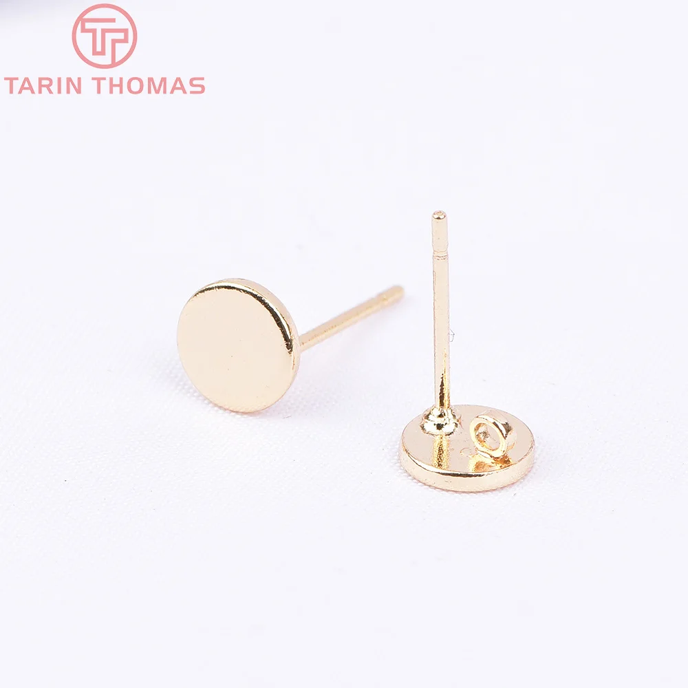 (2198) 10PCS 6x6MM 24K Gold Color Brass With Hooks Hole Round Stud Earrings Pins High Quality Jewellery Accessories thumbnail 2