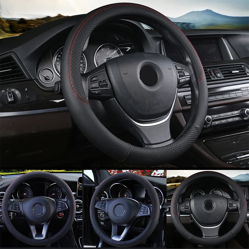 Universal Car Steering Wheel Cover For 37-38cm Steer Wheel Faux Leather Breathable Car Wheel Cover Interior Auto Accessories thumbnail 5