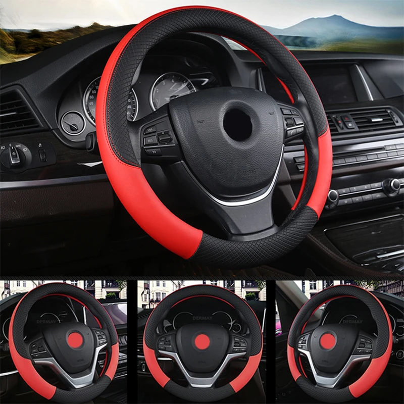 Universal Car Steering Wheel Cover For 37-38cm Steer Wheel Faux Leather Breathable Car Wheel Cover Interior Auto Accessories thumbnail 4