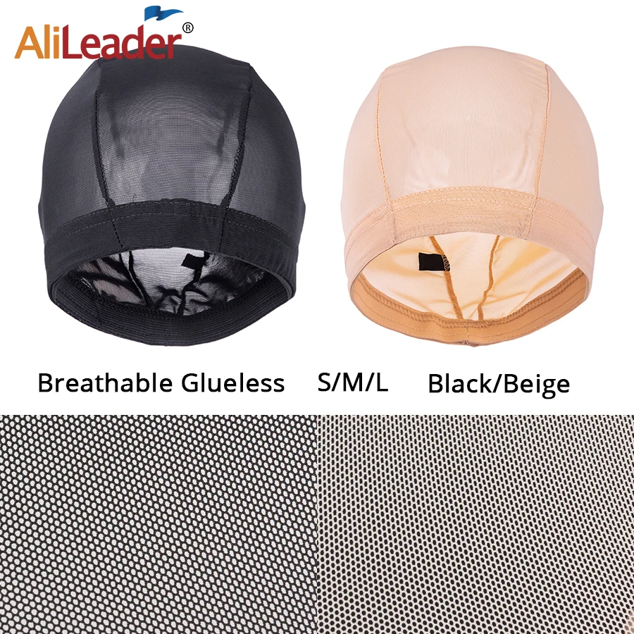 AliLeader L/M/S Cheap Elastic Mesh Dome Wig Cap for Making Human Hair Wigs Beige Black Spandex Net Glueless Hairnets Wig Liner thumbnail 2