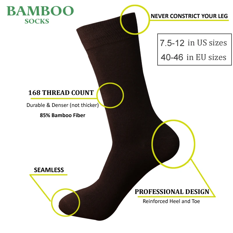 Match-Up  Men Bamboo Coffee Socks Breathable Anti-Bacterial man Business Dress Socks (6 Pairs/Lot) thumbnail 2