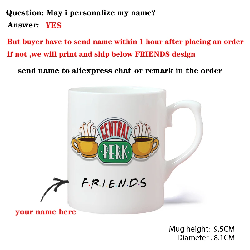 Personalised Name Friends Tv Show Central Perk Mug 11oz Ceramic Wholesale Coffee Mugs Tea Cup Surprised Gift For Friend thumbnail 4