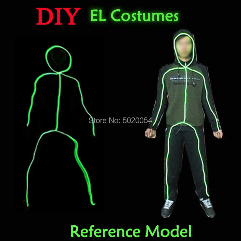 Popular Dance EL Wire Suit Clothings Light up performance costume Matchstick Men Led Costume Stage Show Costume Decoration thumbnail 3