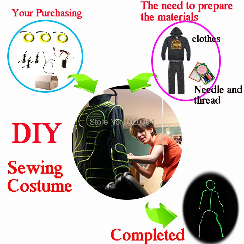 Popular Dance EL Wire Suit Clothings Light up performance costume Matchstick Men Led Costume Stage Show Costume Decoration thumbnail 6