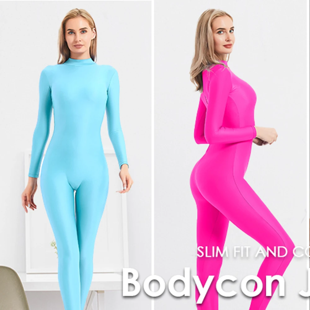 AOYLISEY Women Long Sleeve Dance Unitard Turtleneck Full Body Bodysuit Spandex Gymnastic Yoga Jumpsuits Mens Halloween Costumes thumbnail 3