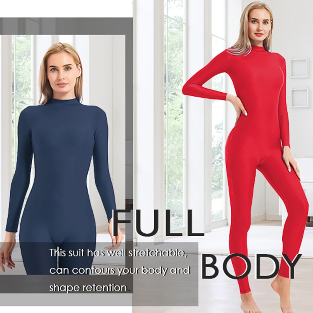 AOYLISEY Women Long Sleeve Dance Unitard Turtleneck Full Body Bodysuit Spandex Gymnastic Yoga Jumpsuits Mens Halloween Costumes thumbnail 2