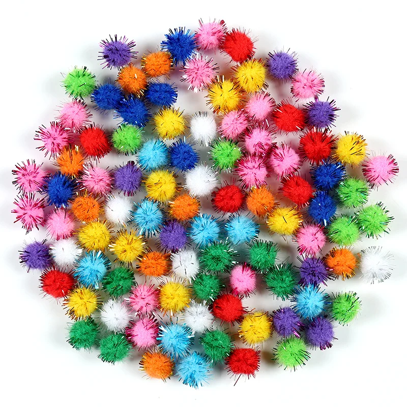 10/15/20/25/30mm Glitter Pompom Fluffy Plush Craft DIY Pom pom Fur Ball Christmas Decoration Kids Toys Dolls Accessories 100pcs thumbnail 3