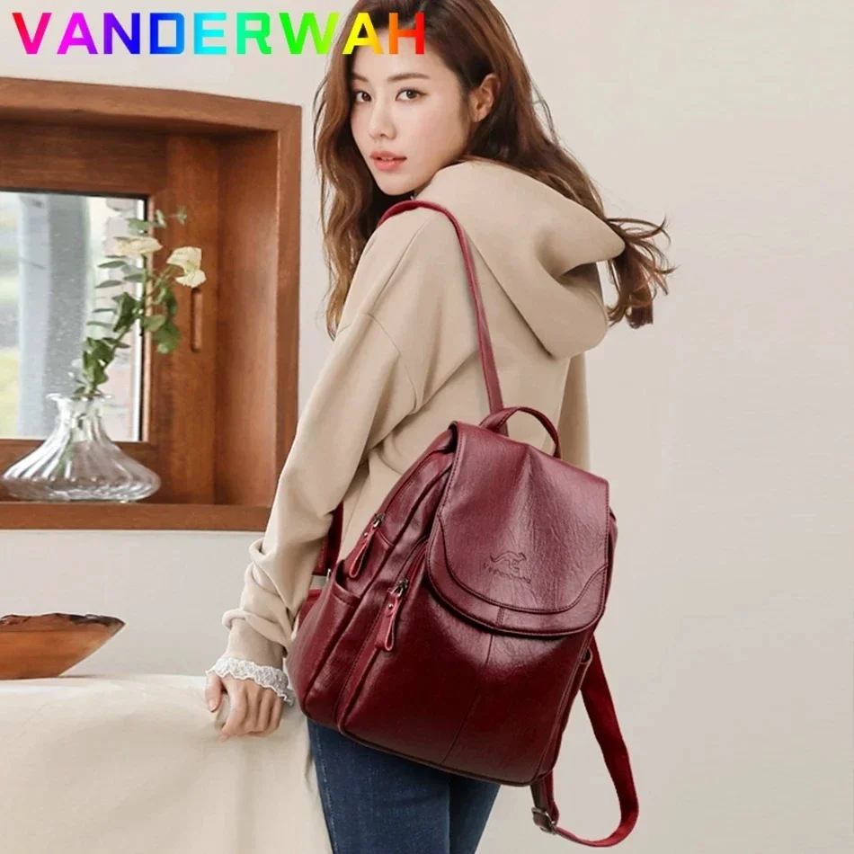 Genuine Women Soft Leather Backpack Fashion Female Shoulder Bag Sac a Dos Ladies Bagpack Mochilas School Bags For Teenage Girls thumbnail 4