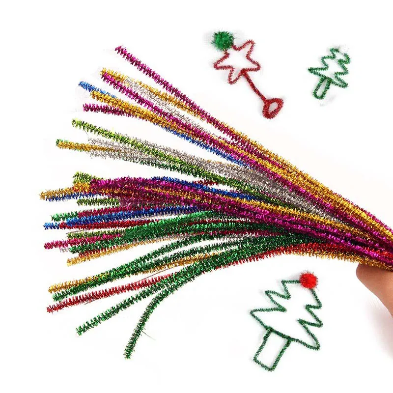 50/100Pcs 30cm Glitter Chenille Stems Pipe Cleaners Kids Educational Toys Colorful Pipe Cleaner Toys Handmade DIY Craft Supplies thumbnail 3