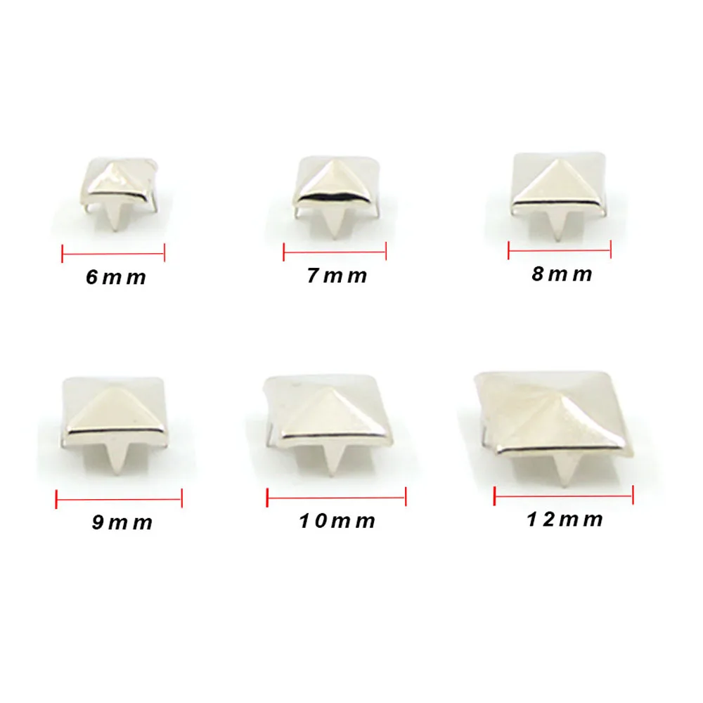 6/7/8/9/10/12MM Metal Spikes 100Pcs Square Studs Rivets Punk Rock Leather Craft Four Claw Rivets On Clothes Shoes Bracelets thumbnail 3