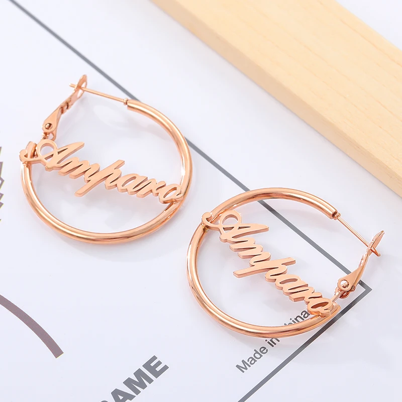 30-70mm Custom Name Earrings For Women Personalized Big Hoop Stainless Steel Earrings 2026 Trend Minimalist Customized Jewelry thumbnail 4