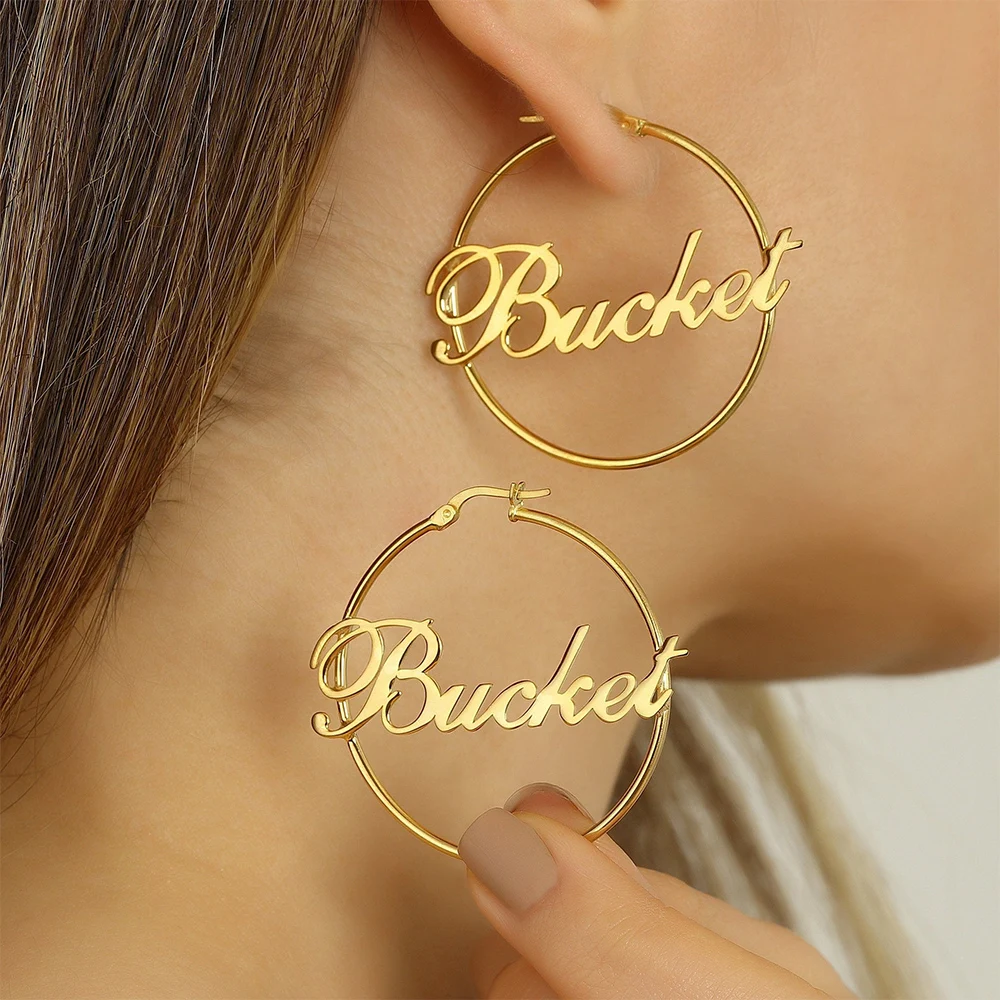 30-70mm Custom Name Earrings For Women Personalized Big Hoop Stainless Steel Earrings 2026 Trend Minimalist Customized Jewelry thumbnail 3