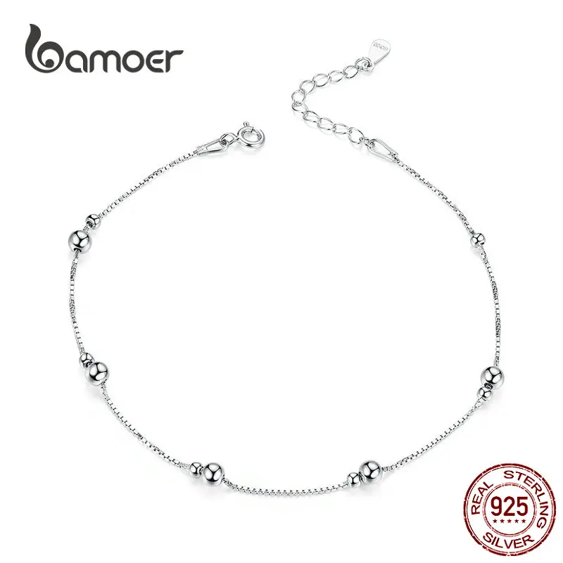 BAMOER Minimalist Round Beads Anklet Sterling Silver Chian Bracelet for Leg Female Foot Jewelry For Women Leg Chain SCT005 thumbnail 2