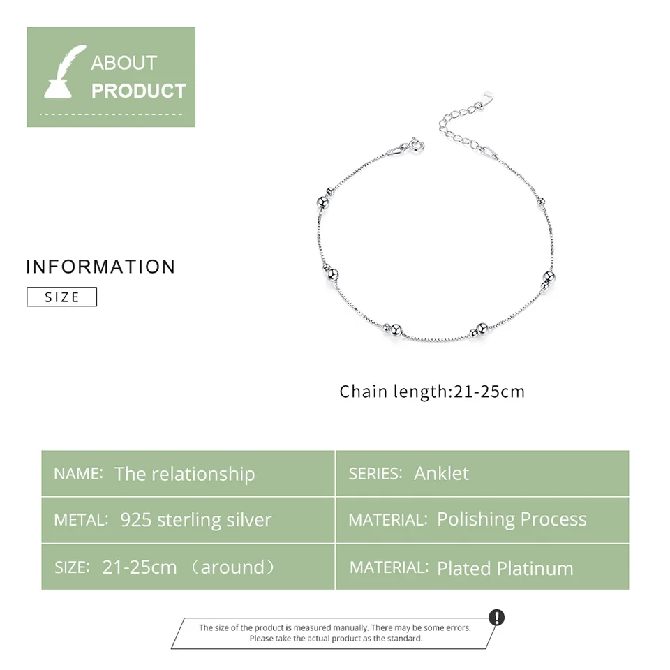 BAMOER Minimalist Round Beads Anklet Sterling Silver Chian Bracelet for Leg Female Foot Jewelry For Women Leg Chain SCT005 thumbnail 5
