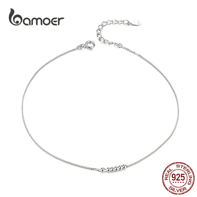Bamoer Silver Small Beads Anklets for Women Beaded Summer Sterling Silver 925 Foot Jewelry Fashion Style Leg Bracelet SCT007 thumbnail 3