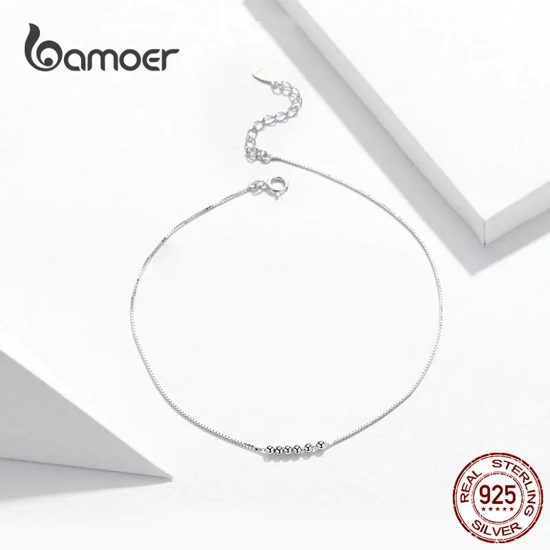 Bamoer Silver Small Beads Anklets for Women Beaded Summer Sterling Silver 925 Foot Jewelry Fashion Style Leg Bracelet SCT007 thumbnail 4