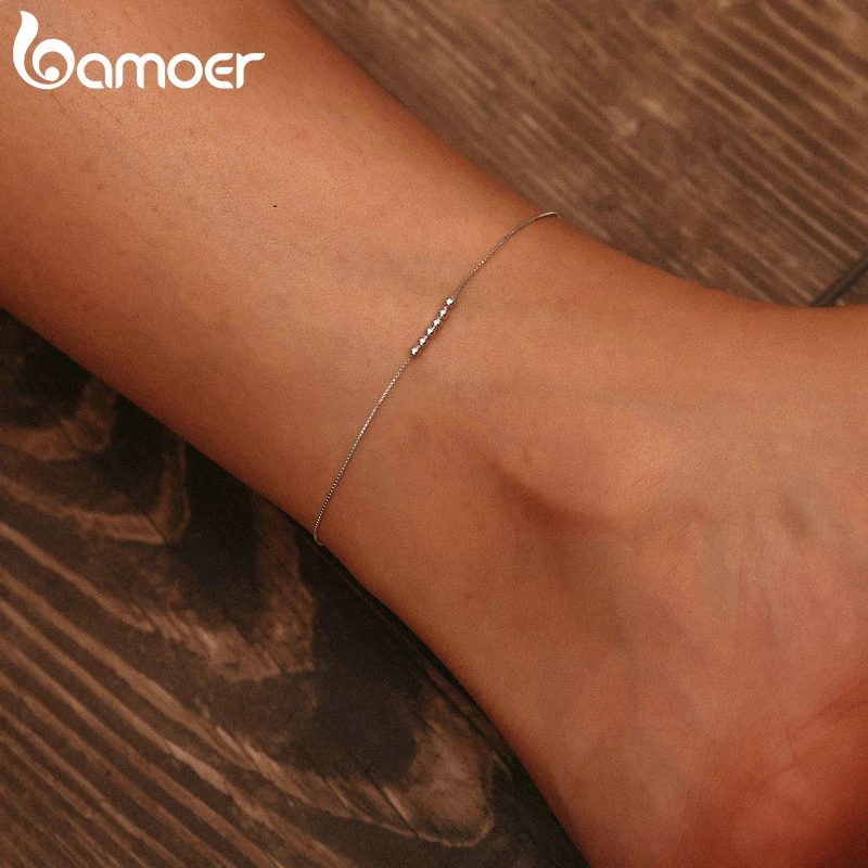 Bamoer Silver Small Beads Anklets for Women Beaded Summer Sterling Silver 925 Foot Jewelry Fashion Style Leg Bracelet SCT007 thumbnail 2
