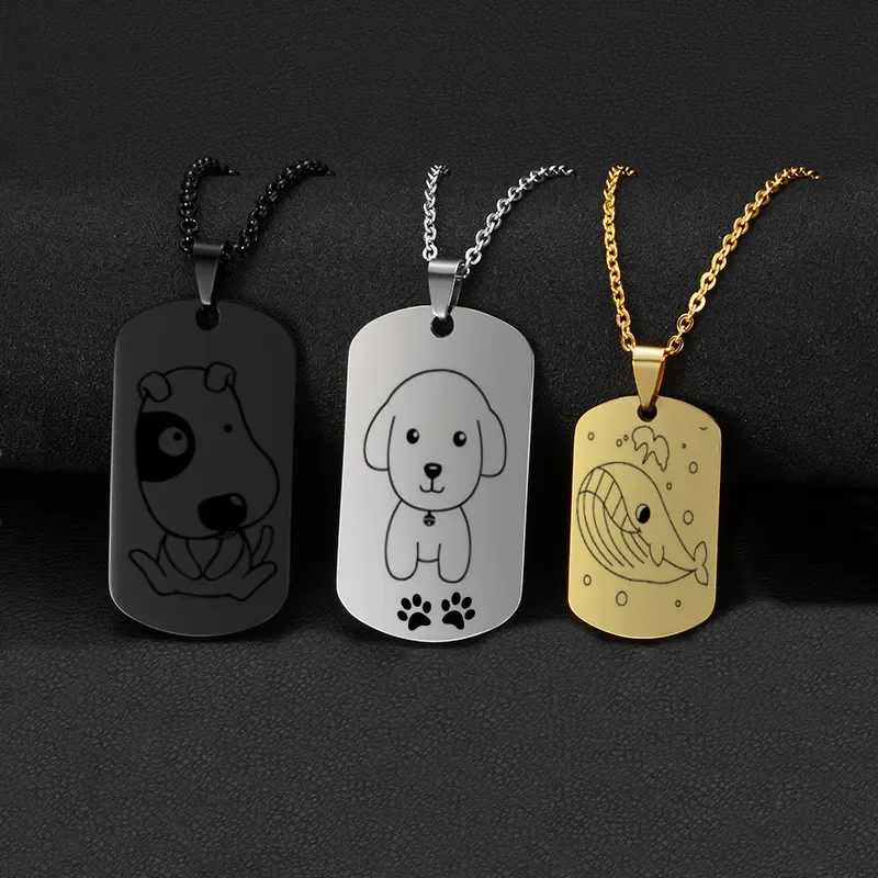 Custom Pictures Photo Necklace for Women Stainless Steel Engrave Family Name Plate Neck Pendant Dog ID name Tag Gifts Punk Rock thumbnail 3