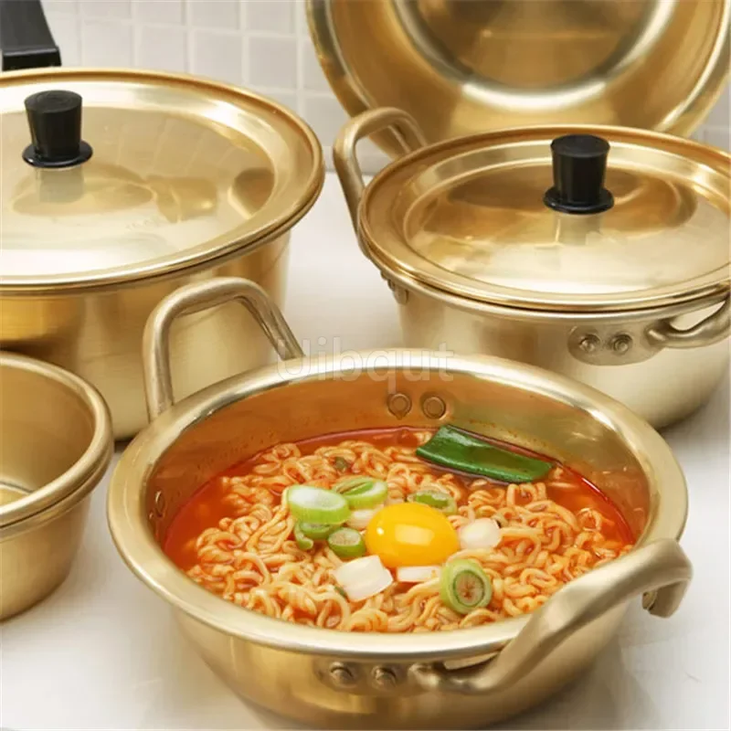 Korean Style Ramen Noodles gold Pot Aluminum Soup hot Pot Oxidized Coating Noodles Mike Egg Soup Cooking golden Kitchen Cookware thumbnail 3