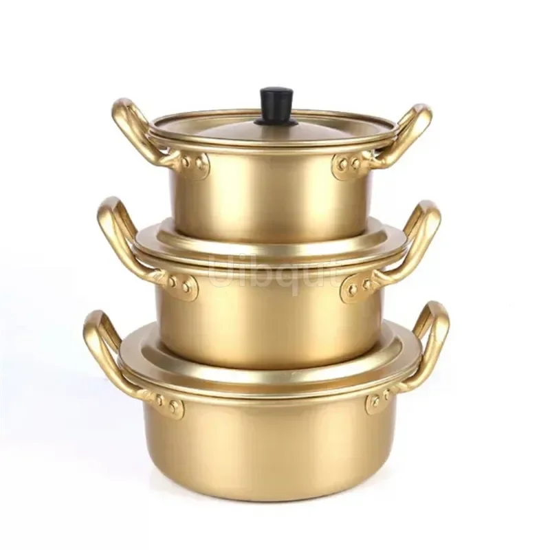 Korean Style Ramen Noodles gold Pot Aluminum Soup hot Pot Oxidized Coating Noodles Mike Egg Soup Cooking golden Kitchen Cookware thumbnail 2