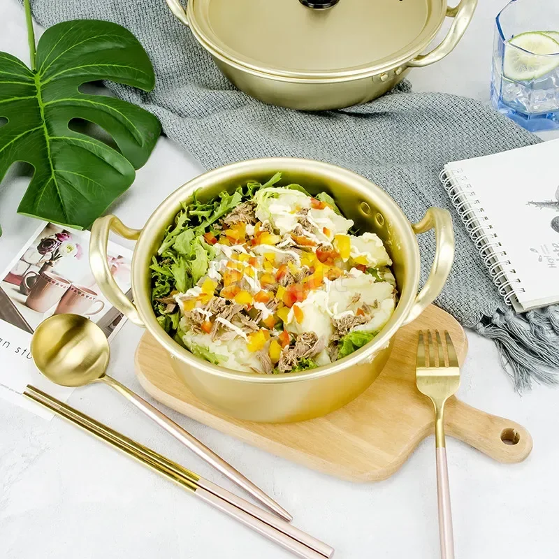 Korean Style Ramen Noodles gold Pot Aluminum Soup hot Pot Oxidized Coating Noodles Mike Egg Soup Cooking golden Kitchen Cookware thumbnail 5