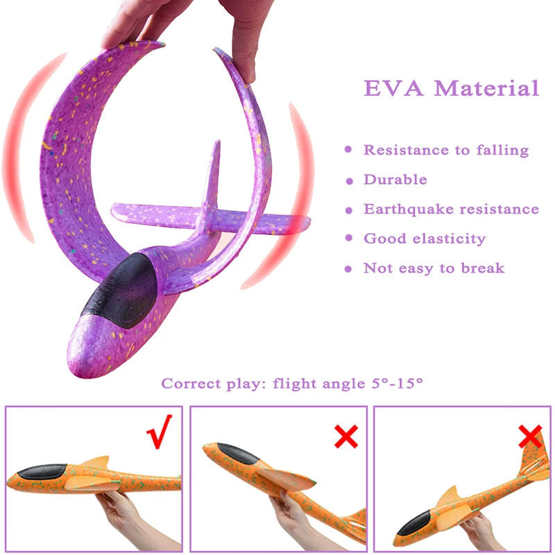 48cm Large EVA Foam Aircraft Toy Hand Throw Flight Glider Aircraft Airplane DIY Model Toy Throwing Roundabout Airplane Kid Gifts thumbnail 3