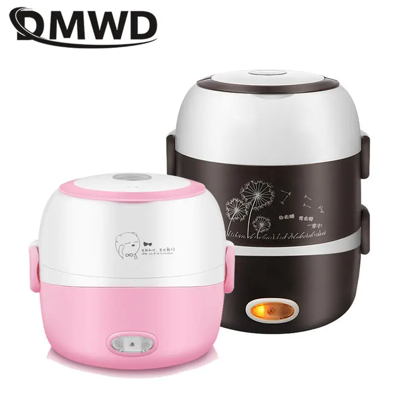 DMWD Electric Mini rice cooker 2/3 layers stainless steel liner portable egg boiler steamer food warmer lunch box multicooker 2L thumbnail 5