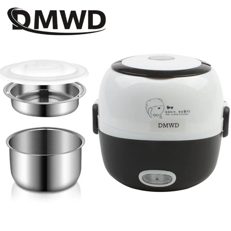 DMWD Electric Mini rice cooker 2/3 layers stainless steel liner portable egg boiler steamer food warmer lunch box multicooker 2L thumbnail 6