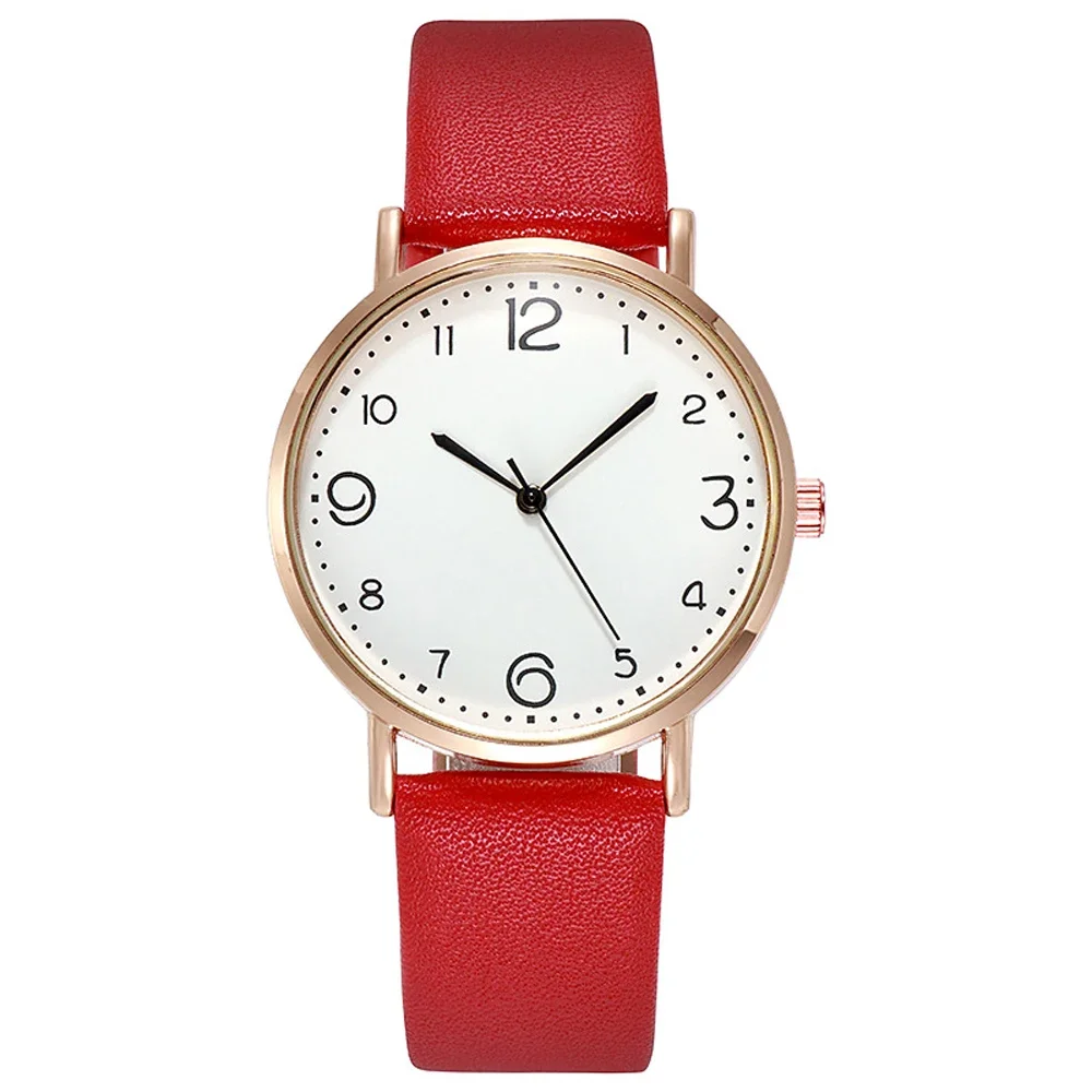 New Simple Vintage Digital Face Leather Belt Woman Watch Round Leisure Student Quartz Watchs Wear Matching Women's Wristwatch thumbnail 6