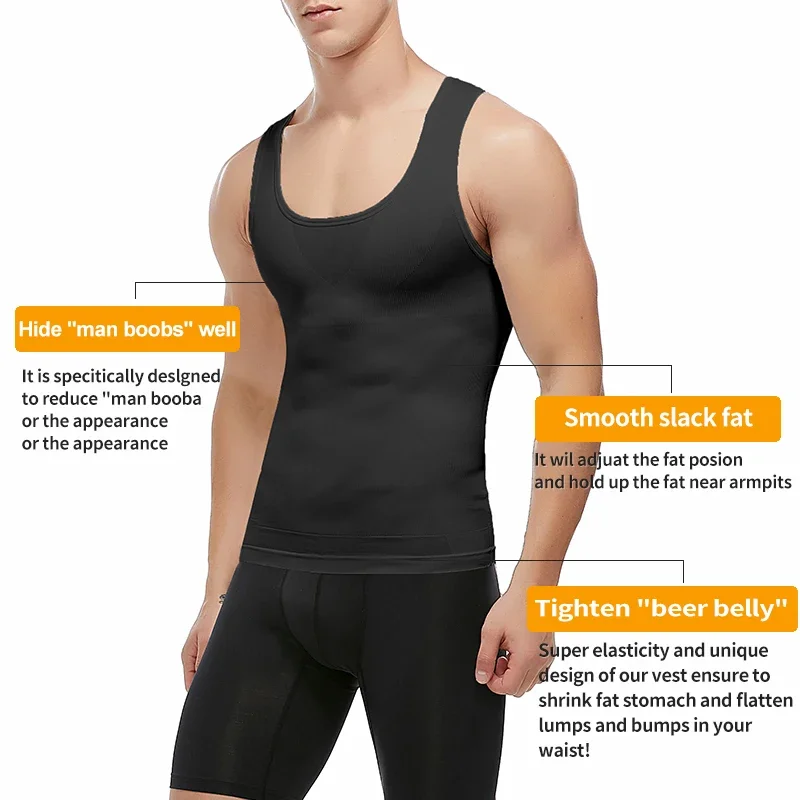 Mens Slimming Body Shaper Shapewear Abs Abdomen Compression Shirt to Hide Gynecomastia Moobs Workout Tank Tops Undershirts thumbnail 3