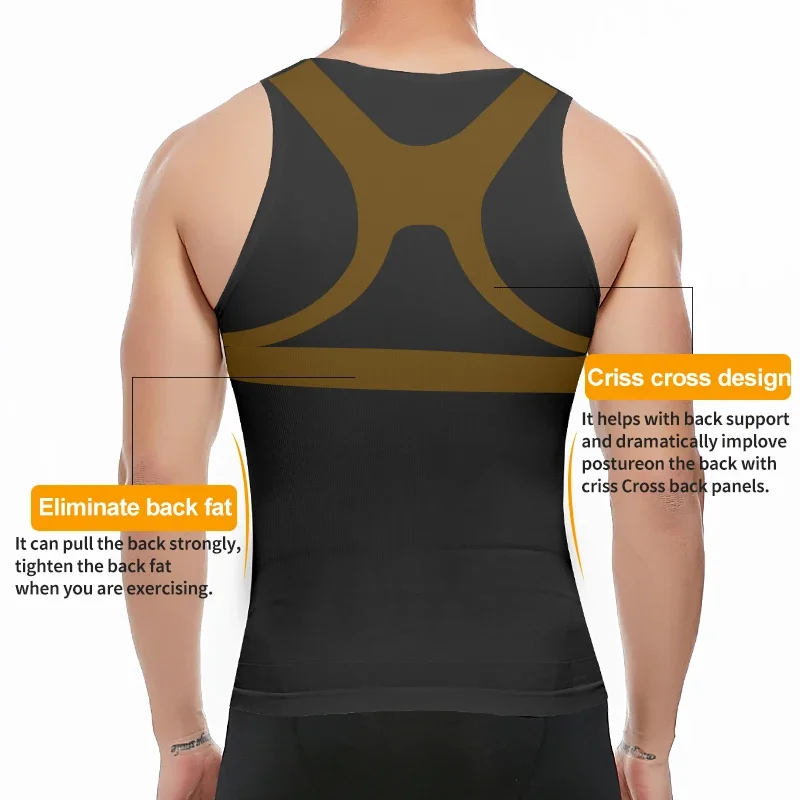 Mens Slimming Body Shaper Shapewear Abs Abdomen Compression Shirt to Hide Gynecomastia Moobs Workout Tank Tops Undershirts thumbnail 4