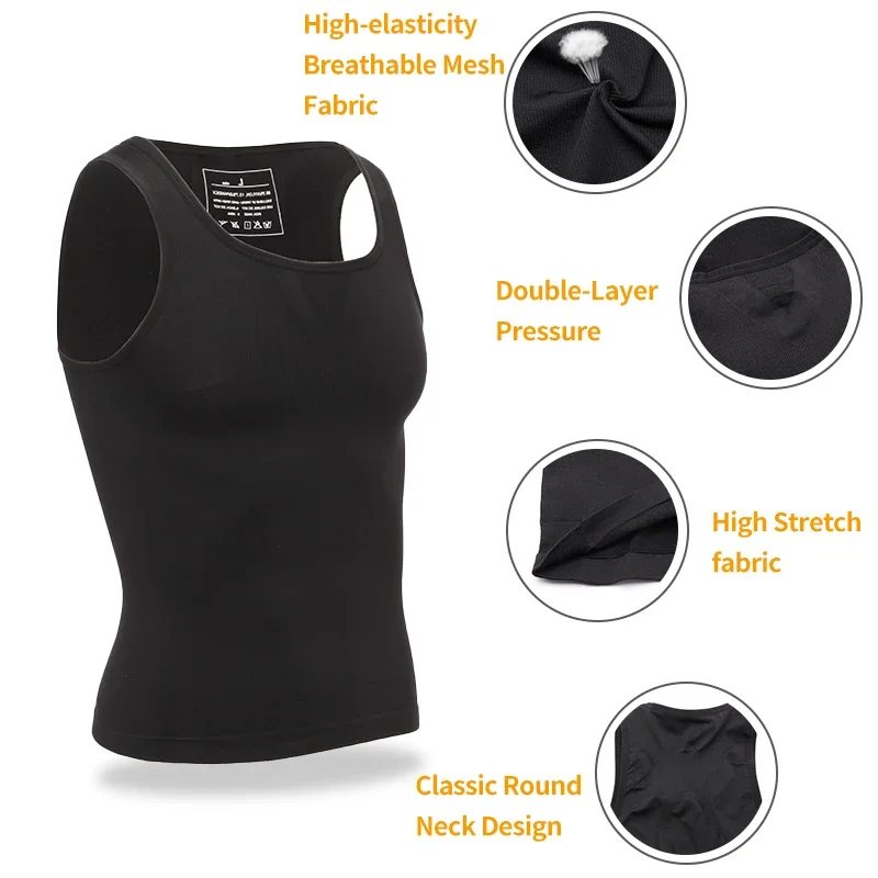 Mens Slimming Body Shaper Shapewear Abs Abdomen Compression Shirt to Hide Gynecomastia Moobs Workout Tank Tops Undershirts thumbnail 5