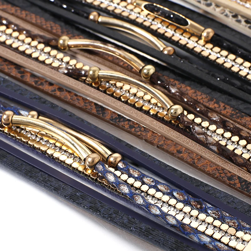 ALLYES Crystal Snake Skin Leather Bracelets for Women Fashion Bohemian Multilayer Charm Bracelet Bangles Female Party Jewelry thumbnail 5