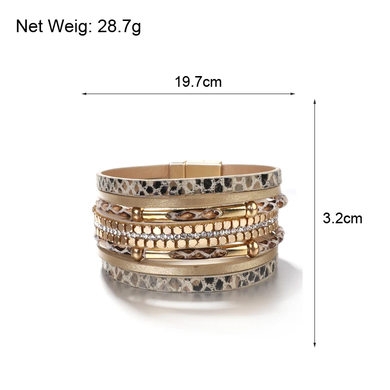 ALLYES Crystal Snake Skin Leather Bracelets for Women Fashion Bohemian Multilayer Charm Bracelet Bangles Female Party Jewelry thumbnail 6