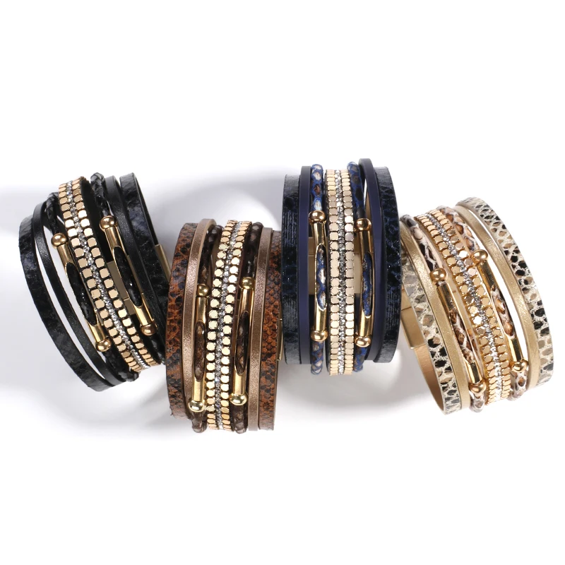 ALLYES Crystal Snake Skin Leather Bracelets for Women Fashion Bohemian Multilayer Charm Bracelet Bangles Female Party Jewelry thumbnail 4