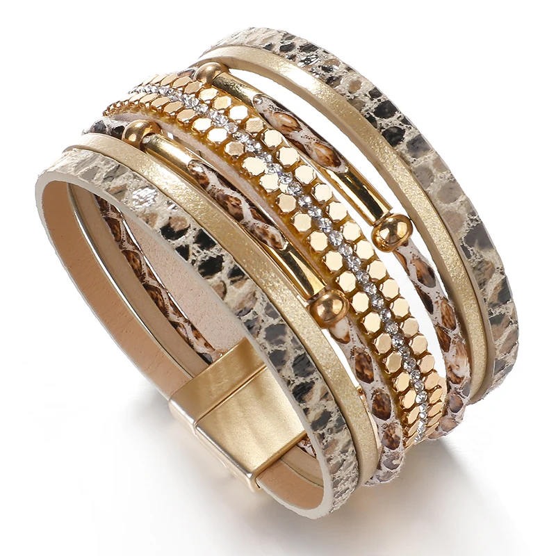 ALLYES Crystal Snake Skin Leather Bracelets for Women Fashion Bohemian Multilayer Charm Bracelet Bangles Female Party Jewelry thumbnail 2