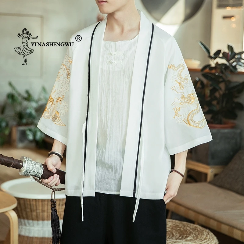 Japanese Kimono Traditional Yukata Kimono Cardigan Men Beach Thin Asian Clothes Japan Kimonos Male Fashion Casual Cardigan Shirt thumbnail 4