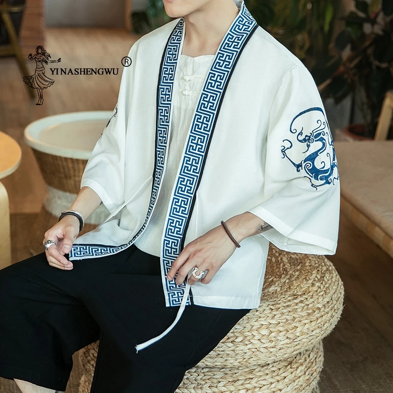 Japanese Kimono Traditional Yukata Kimono Cardigan Men Beach Thin Asian Clothes Japan Kimonos Male Fashion Casual Cardigan Shirt thumbnail 2