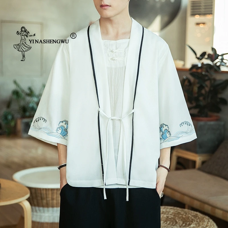 Japanese Kimono Traditional Yukata Kimono Cardigan Men Beach Thin Asian Clothes Japan Kimonos Male Fashion Casual Cardigan Shirt thumbnail 3