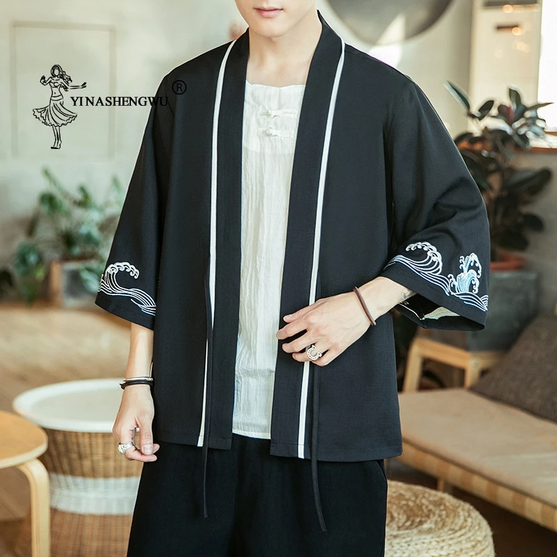Japanese Kimono Traditional Yukata Kimono Cardigan Men Beach Thin Asian Clothes Japan Kimonos Male Fashion Casual Cardigan Shirt thumbnail 5