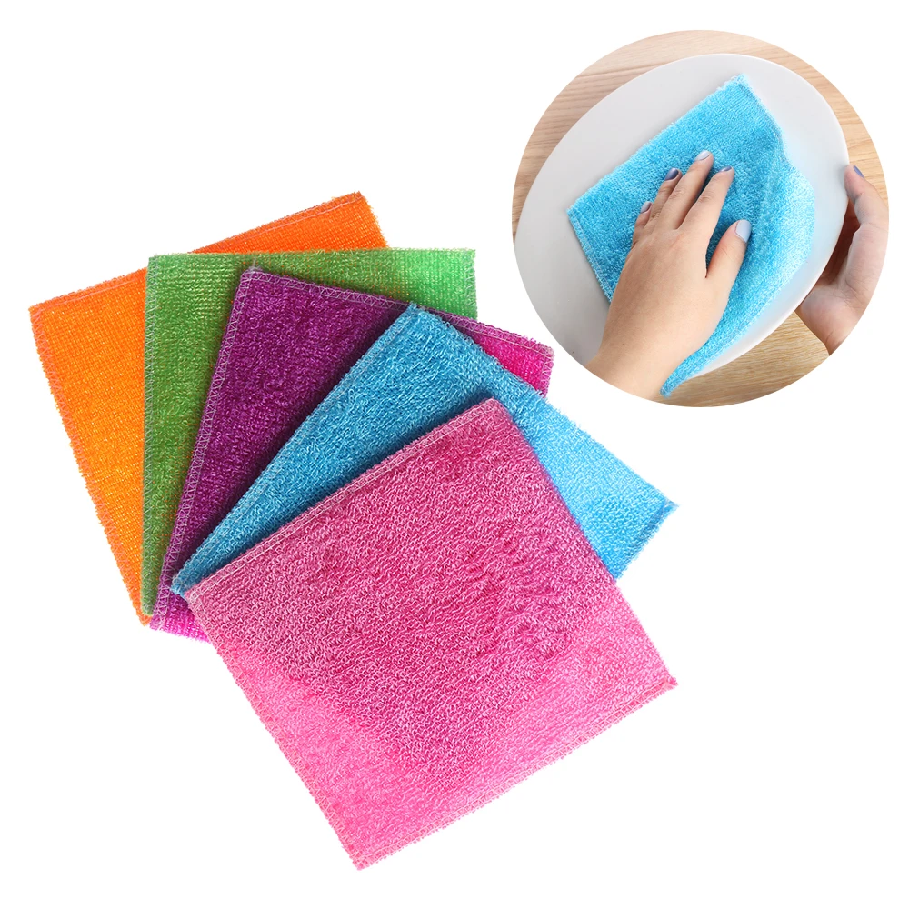 1PC Soft Multi-color Anti-grease Bamboo Fiber Cleaning Rags Washing Towel Dish Cloth Household Kitchen Dinning Accessory Tools thumbnail 2