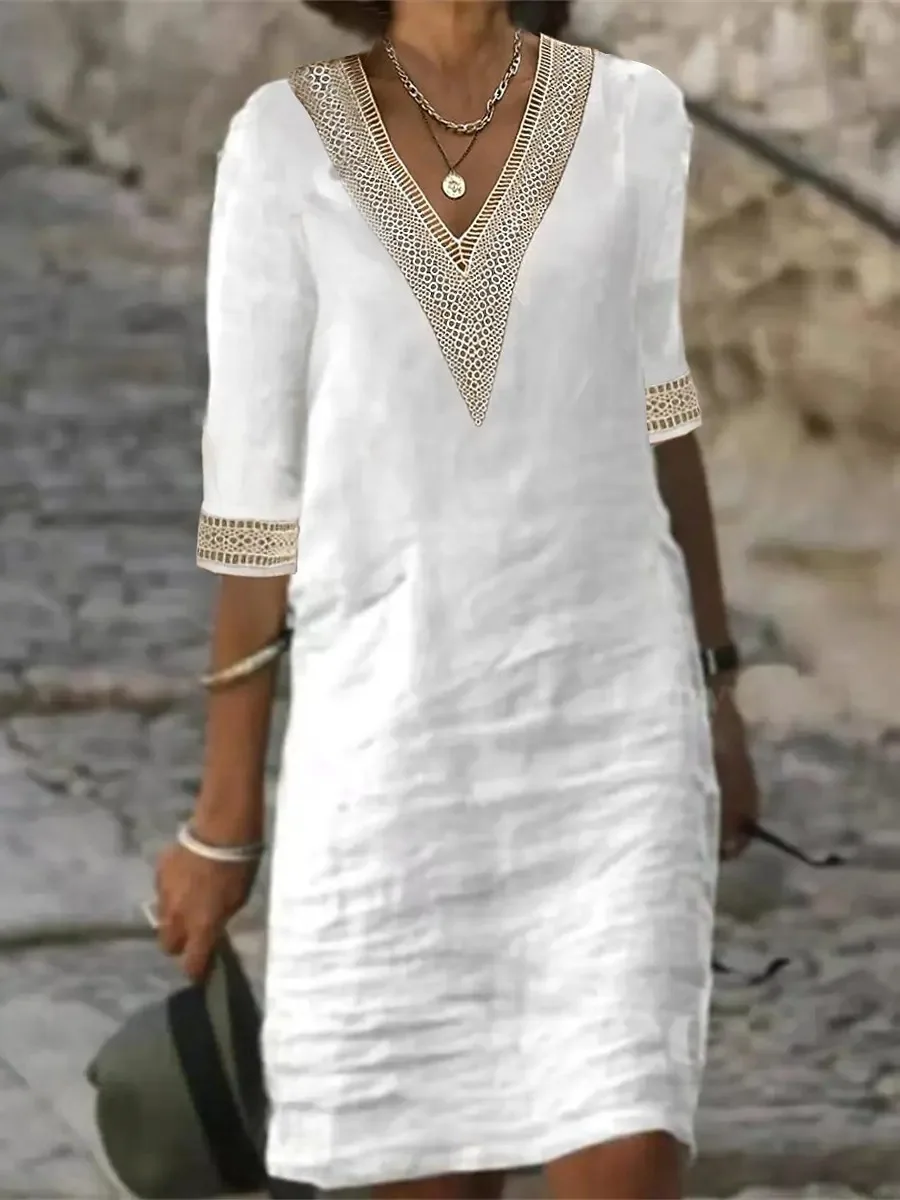Customizable Women Dress Summer Sexy V-neck Casual Solid Dress thumbnail 2