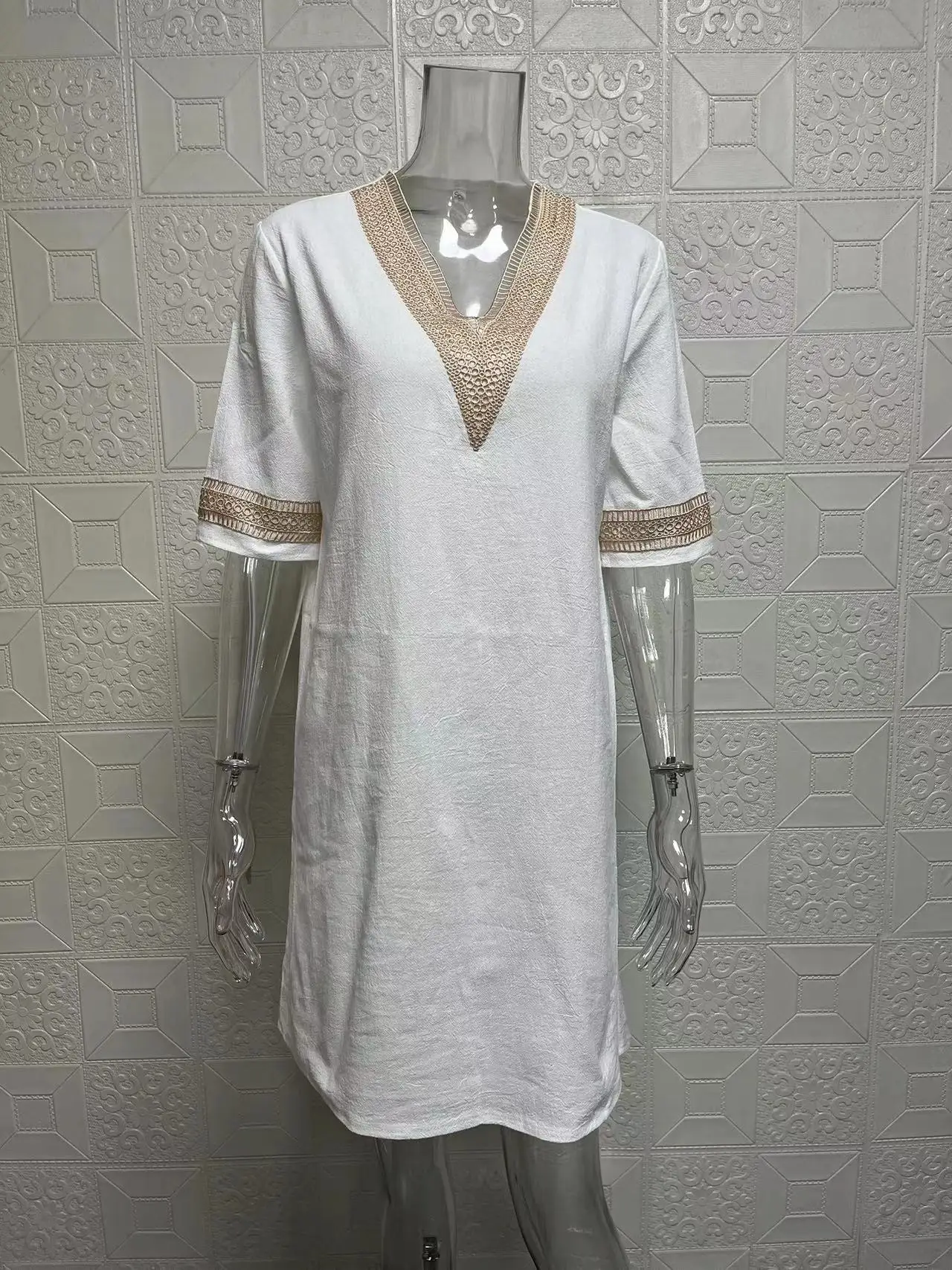 Customizable Women Dress Summer Sexy V-neck Casual Solid Dress thumbnail 5