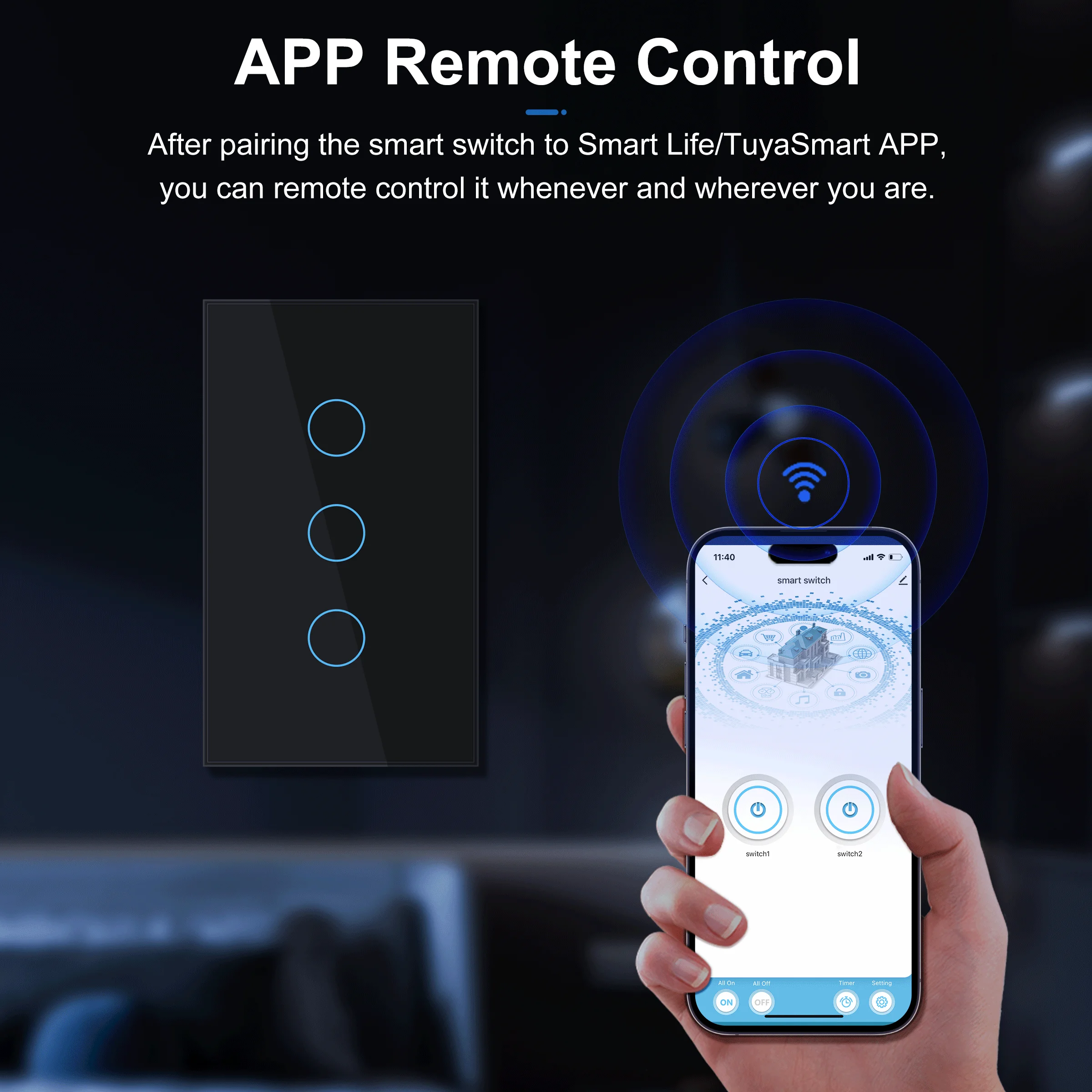 GIRIER Smart Wifi Touch Switch No Neutral Wire Required Smart Home 1/2/3 Gang Light Switch 100-240V Works with Alexa Hey Google thumbnail 2