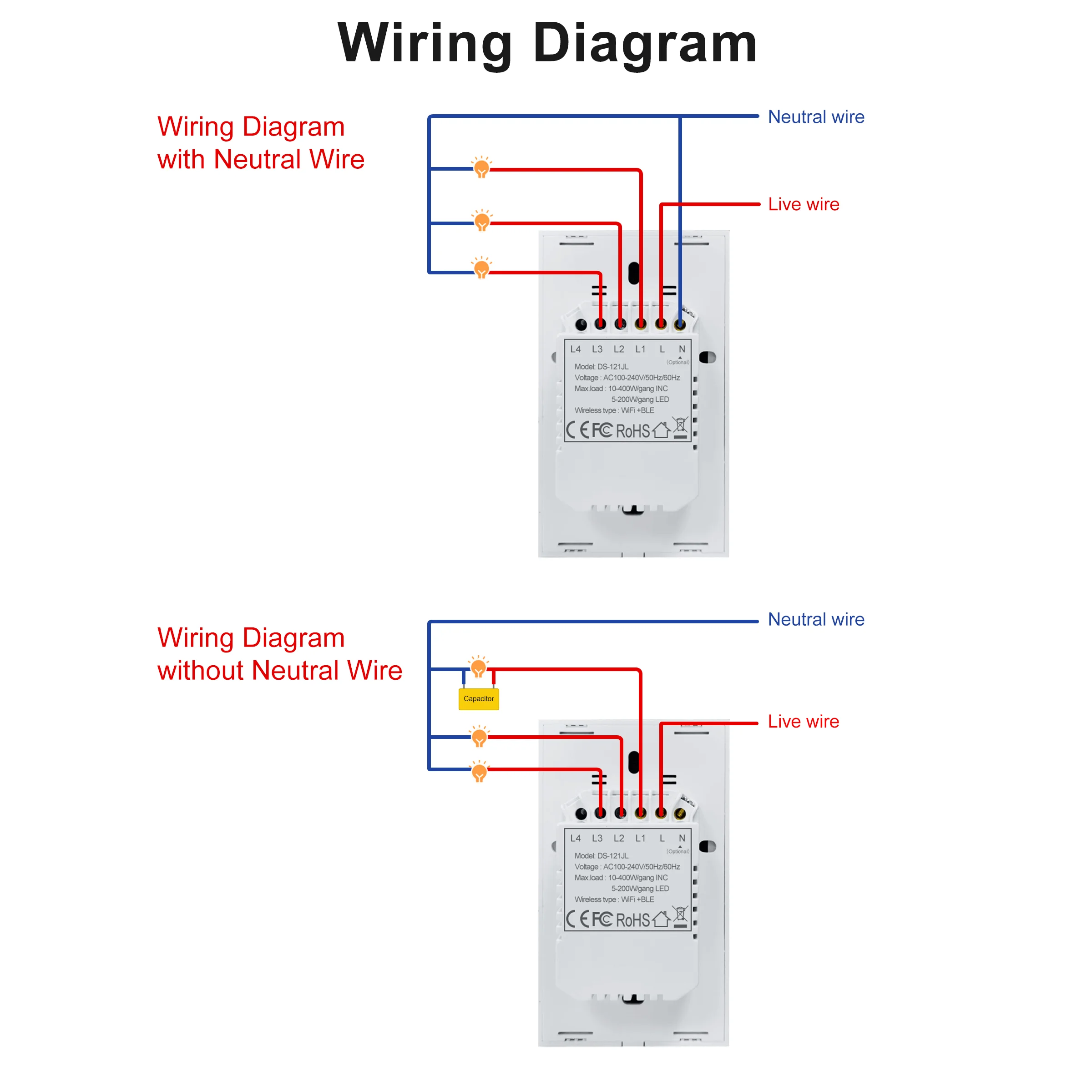 GIRIER Smart Wifi Touch Switch No Neutral Wire Required Smart Home 1/2/3 Gang Light Switch 100-240V Works with Alexa Hey Google thumbnail 6