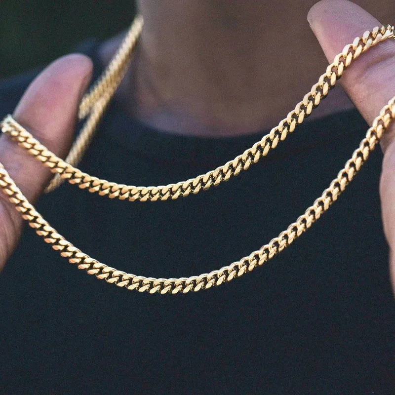 Vnox Cuban Chain Necklace for Men Women,Basic Punk Stainless Steel Curb Link Chain Chokers,Vintage Gold Color Solid Metal Collar thumbnail 2
