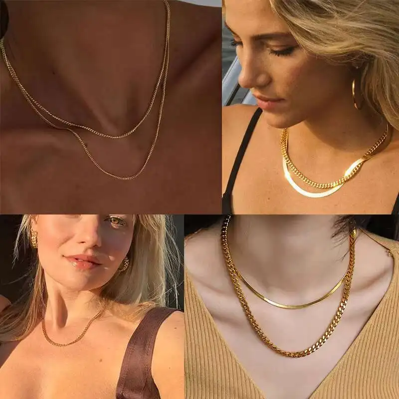 Vnox Cuban Chain Necklace for Men Women,Basic Punk Stainless Steel Curb Link Chain Chokers,Vintage Gold Color Solid Metal Collar thumbnail 3