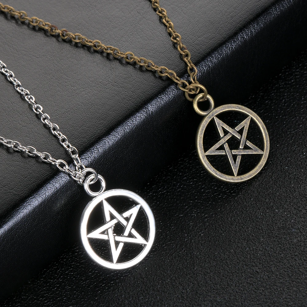 1PC Men Women Fashion Black Butler Pentagram Pendant Necklace Retro Vintage Lucifer Satan Sign Jewelry Accessories